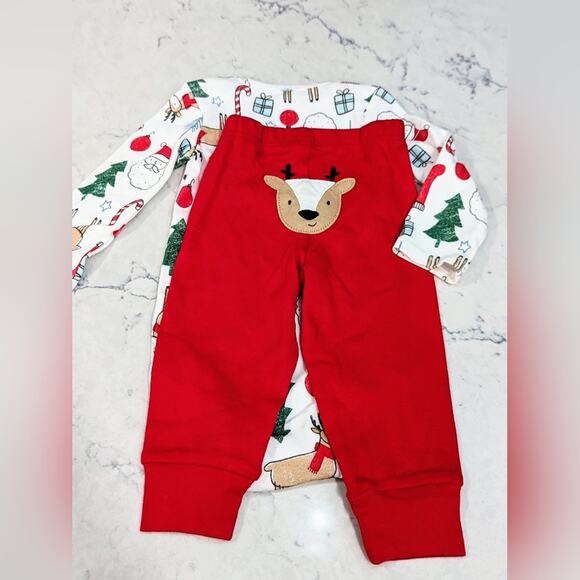 CARTER'S Christmas 2 Piece Set or Pajamas Reindeer Santa Trees Present 12 Mo - Picture 8 of 9